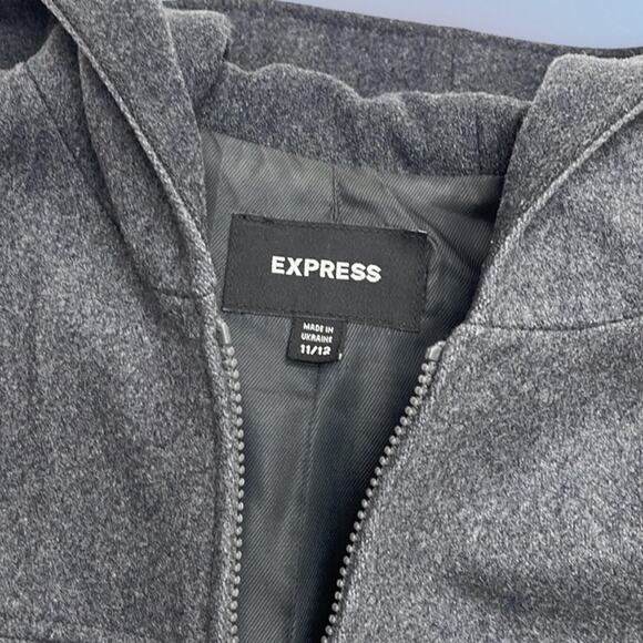 EXPRESS Women’s 11/12 Gray Wool Hooded Coat - Picture 2 of 6